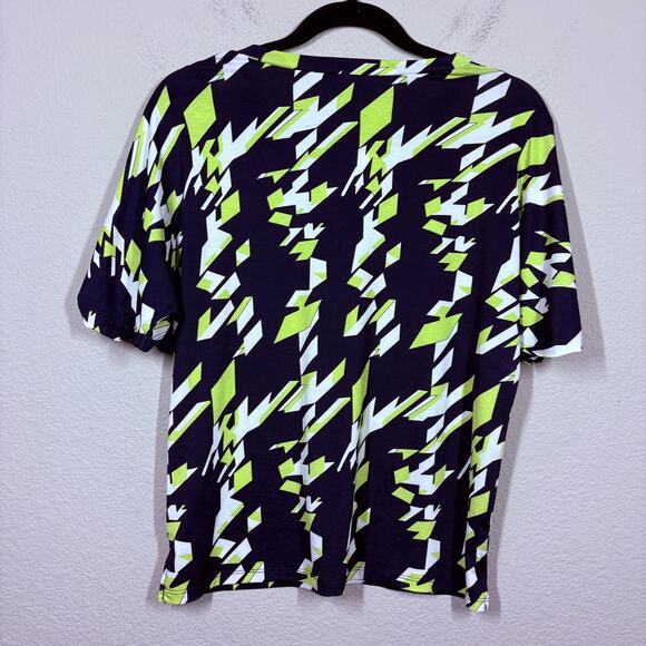 Marble Size XS Relaxed Fit Shirt Blouse Green Nacy Abstract Print Puff Sleeves - Picture 2 of 7